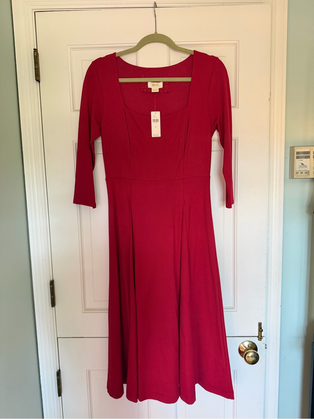 Maeve Red 3/4 -Sleeve Scoop Neck A-Line Dress